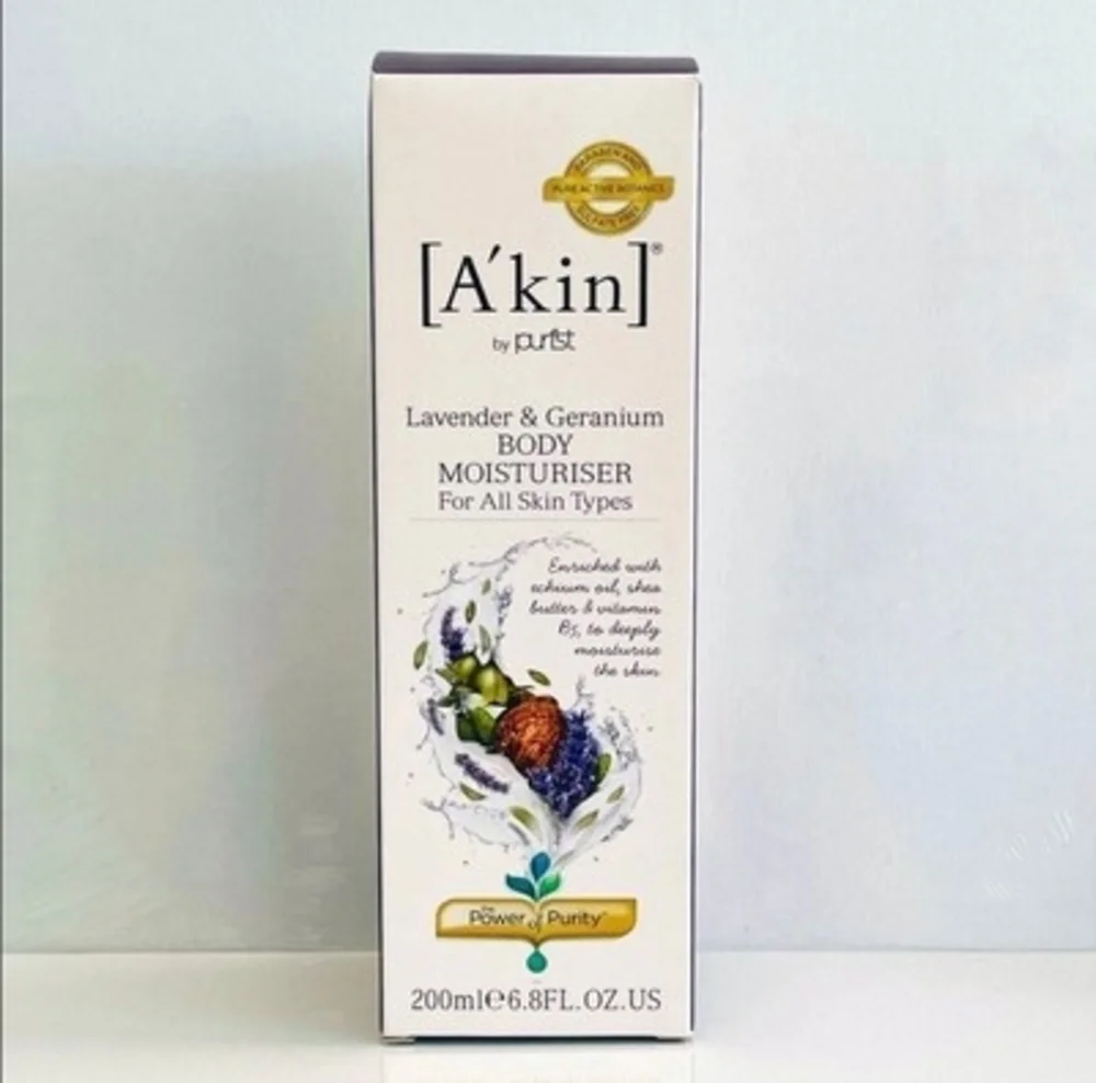 A'kin Lavender & Geranium Body Moisturiser Lotion 200ml Deep Hydration NIB